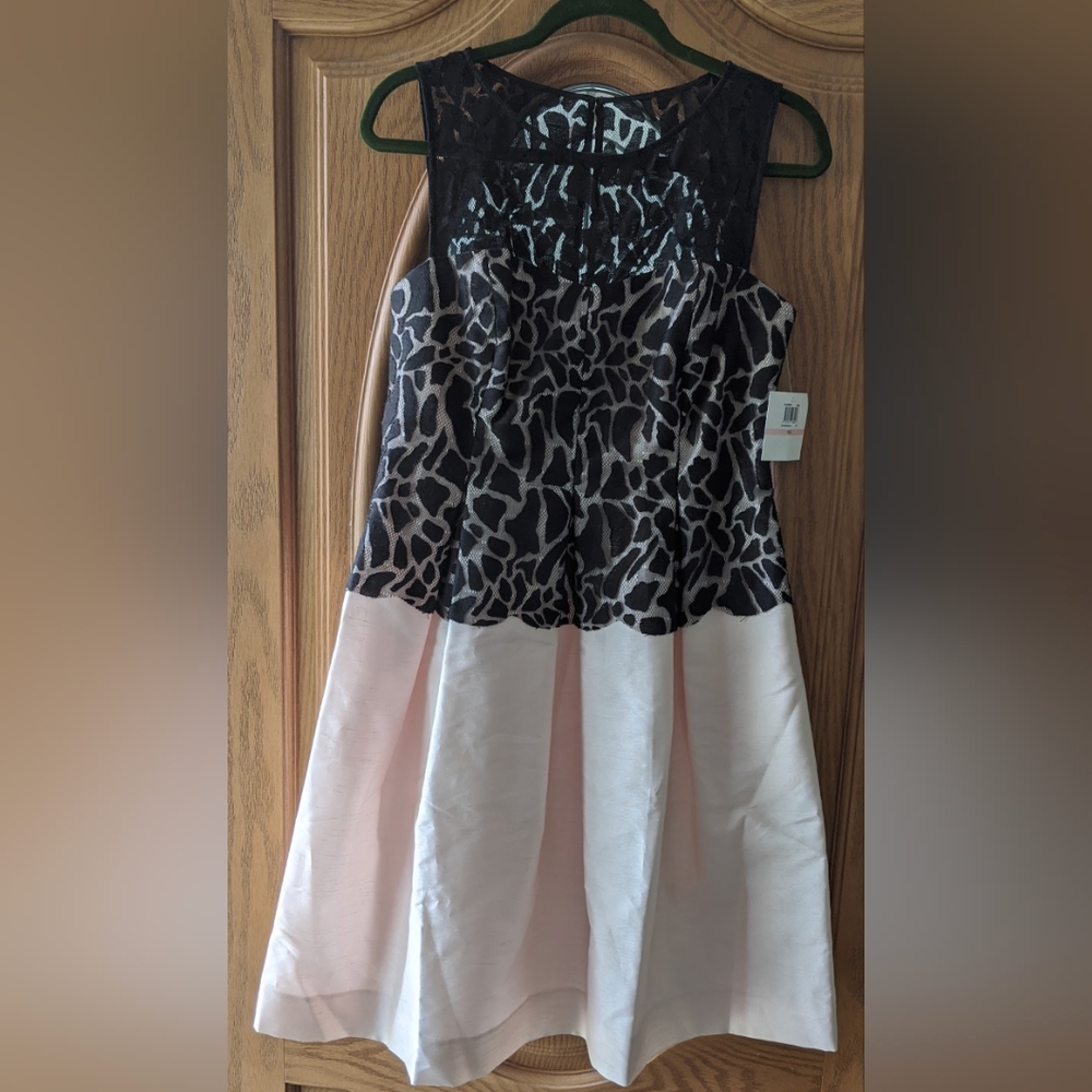 Donna Morgan Black and Blush Lace Halter Dress